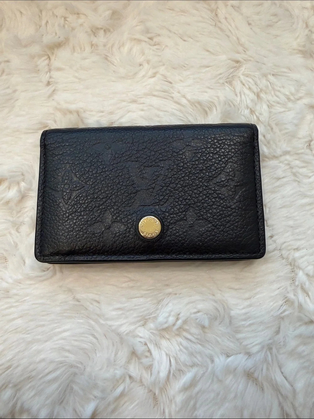 Louis Vuitton Black Embossed Monogram Compact Wallet with Gold Snap